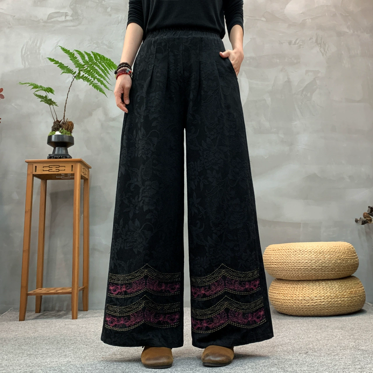 Весна и Осень новая мода мама одеваются свободные штаны Новый китайский стиль национальный стиль с высокой талией национальный стиль вышивка