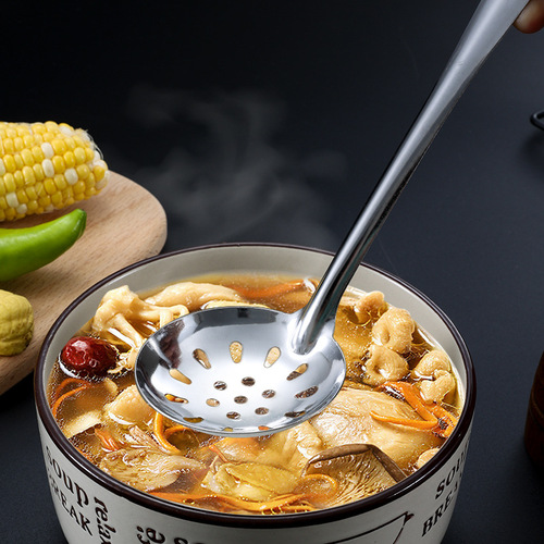 Wholesale stainless steel hot pot tableware soup spoon slotted spoon long handle household divided spoon public large soup spoon with hanging handle