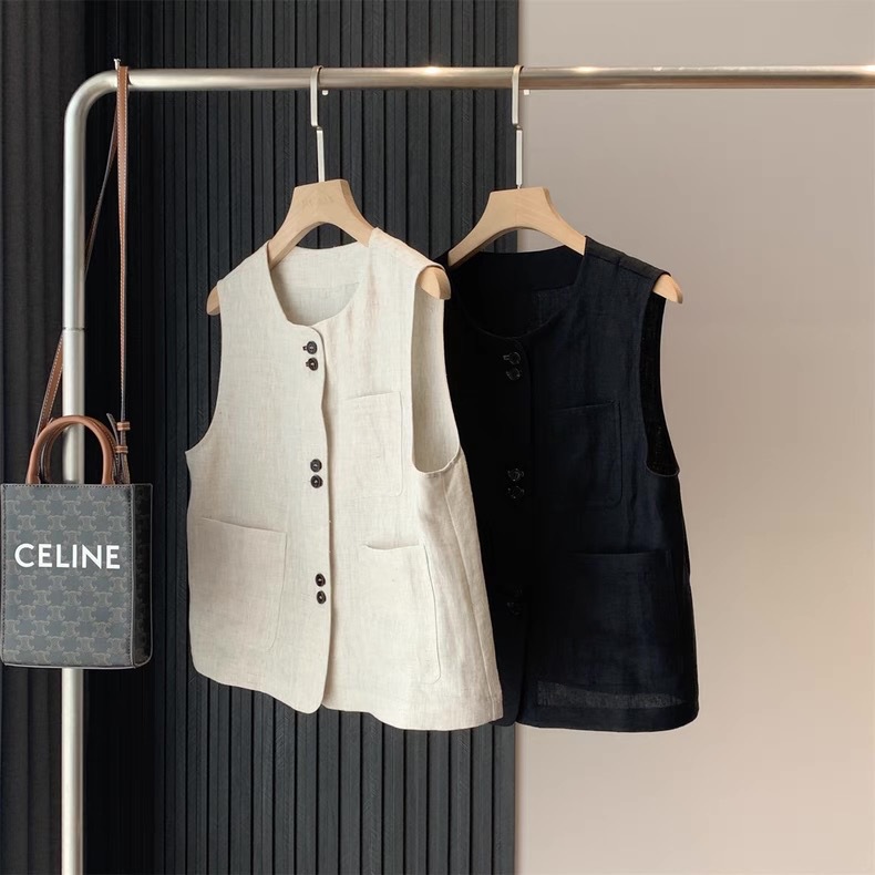 100 Linen Old Money Style Relaxation Vest Jacket Women's Spring and Summer Twill Casual Artistic Hemp Vest Top
