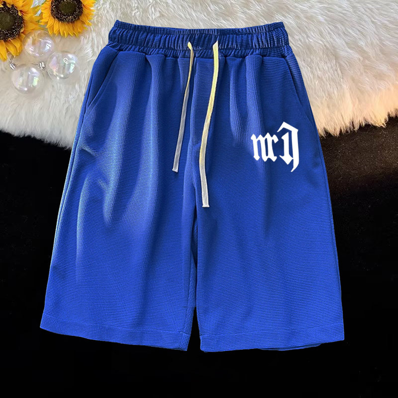 Waffle casual traje de los hombres de verano de seda de hielo de manga corta Camiseta de los hombres con ropa deportiva de marca de moda guapo