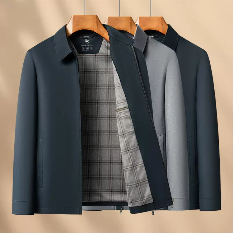 翻领夹克外套男士休闲中老年夹克衫爸爸装2025秋新款棒球领上衣