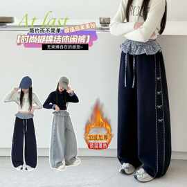 女童加绒裤子秋冬2025新款中大童洋气一体绒休闲裤小女孩时髦卫裤