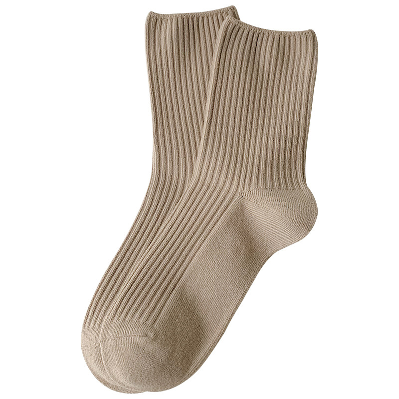 Calcetines de mujer primavera y otoño color sólido calcetines de algodón fino calcetines de media pantorrilla calcetines japoneses de doble aguja rayas verticales calcetines de mujer de moda calcetines de pila al por mayor
