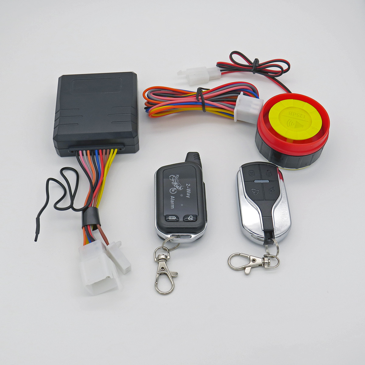 Motocicleta de dos vías de alarma antirrobo con arranque apagado doble flash coche ajuste de la sensibilidad de control remoto de alarma de vibración