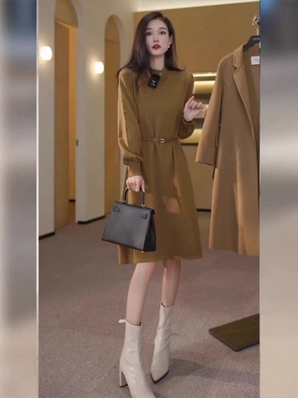 欧洲站秋冬2025新款女装法式高级感中长款针织内搭打底毛衣连衣裙|undefined