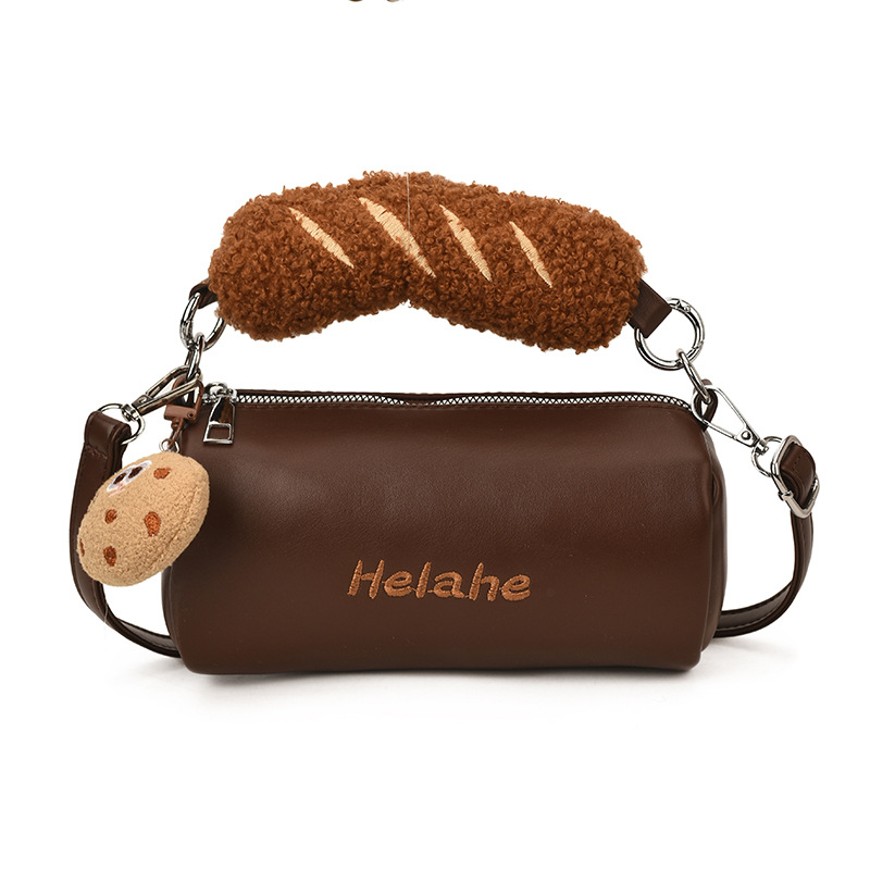 Hermosas galletas para niños y niñas bolsas de hombro compactas mini bolsas de cilindro para bebés de invierno y otoño peluche nuevas bolsas para niños