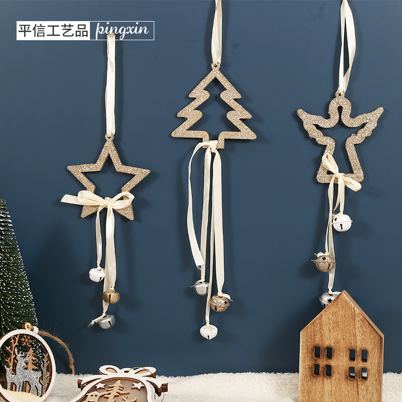 Christmas tree ornaments hanging accessories wooden tree bell small pendant angel creative DIY accessories Christmas decoration wholesale