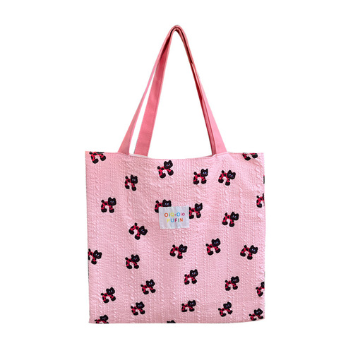 Striped Foam Double-layer Shoulder Bag Large Capacity Small Trendy Cat Style Handheld Tote Bag Casual Canvas Bag