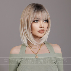 Stylish Short Fake Hair for Women's Headwear—White & Beige, Instagram & Xiaohongshu Inspired, Bobo-Style with Japanese-Style Bangs