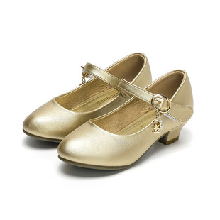 Girls' Leather Shoes, High-Heeled Princess Shoes, Spring and Autum Korean Style Children's Shoes, Little Girls' Crystal Performance Children's Shoes, Non-Slip