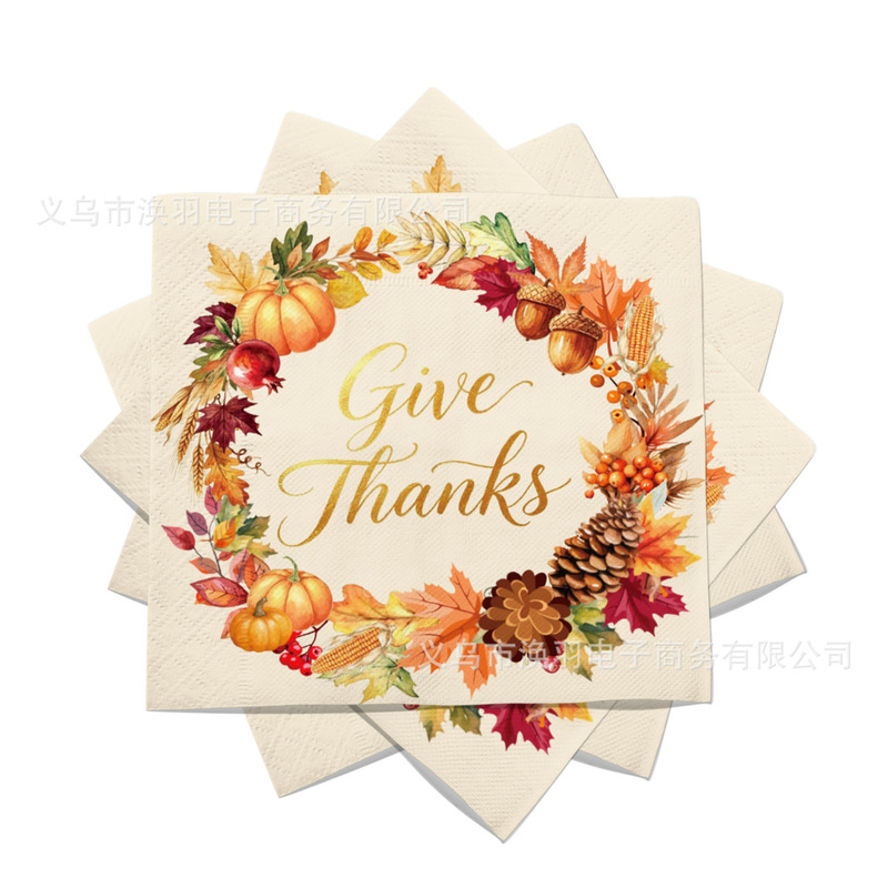 [In Stock] New Autumn Thanksgiving Pumpkin Maple Leaf Turkey Harvest Party Disposable Printed Napkins