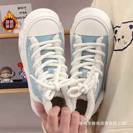 秋四季加绒四季棉鞋高帮帆布鞋女2025年新款保暖二棉鞋运动板鞋子