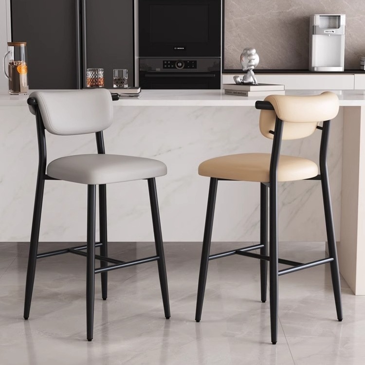 Bar Stool with Backrest, High-Legged Chair for Home Use, Luxury Style, Suitable for Cafes, Bar Counters, Island Stools, and Front Desks