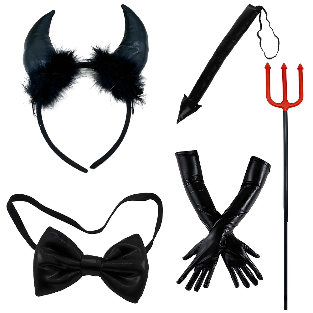 Set de Halloween para el Festival de los Fantasmas, diadema con cuernos de diablo, tridente, accesorios, alas de diablo, cola de diablo