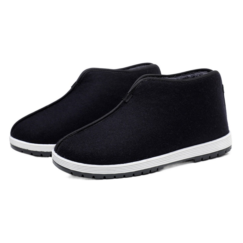 Winter old Beijing cotton-padded shoes men's woolen surface fleece-lined round mouth warm middle-aged and elderly dad casual slip-on cotton-padded shoes