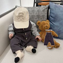 INS men's and women's baby autumn fashion sleeveless jumpsuit Korean style infant long-sleeved striped T-shirt set account climbing suit