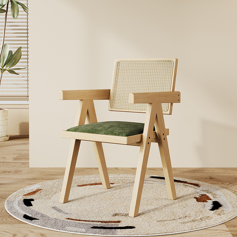 Sillas de comedor de madera maciza sillas medievales nórdicas con reposabrazos sillas K sillas de caña domésticas sillas de caña Chandigarh