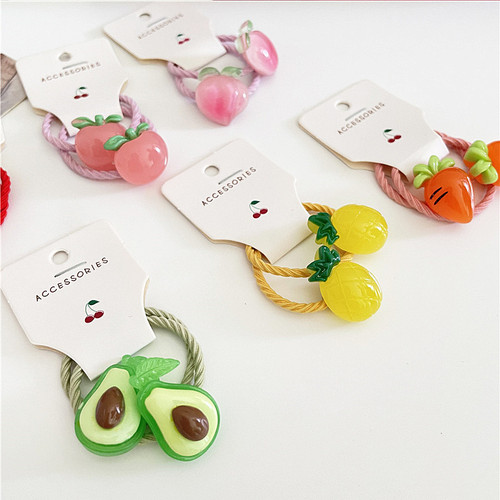 2 pieces of 1 card, Korean version of children's translucent fruit hair ties, new style that does not hurt hair, baby girl's hair, rubber band, headband