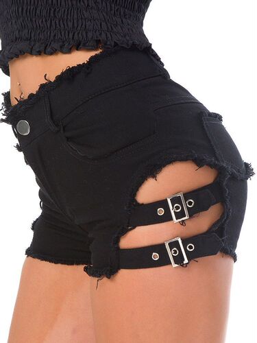 648# New Summer Sexy Nightclub Women's High-Waisted Denim Shorts with Letters Denim Shorts with Holes Slimming