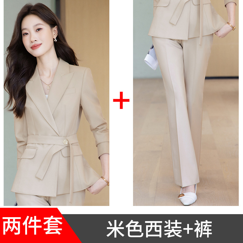 米色西装套装女春秋轻奢高级感阔腿裤职业正装小个子休闲西服外套|undefined