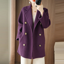 双排扣西装领连肩袖中长款系带显瘦新款双面呢时尚休闲羊毛大衣女