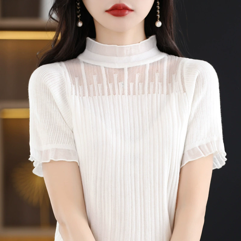 Модная 6 шерстяная новая кружевная шифоновая рубашка женская мода минус возраст с короткими рукавами внутри кондиционер футболка с нижней рубашкой