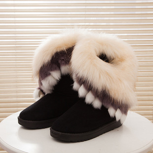2024 Winter New Snow Boots Imitation Fox Fur Snow Boots Ladies Mid-Calf Snow Boots Aliexpress Boots Women's Boots