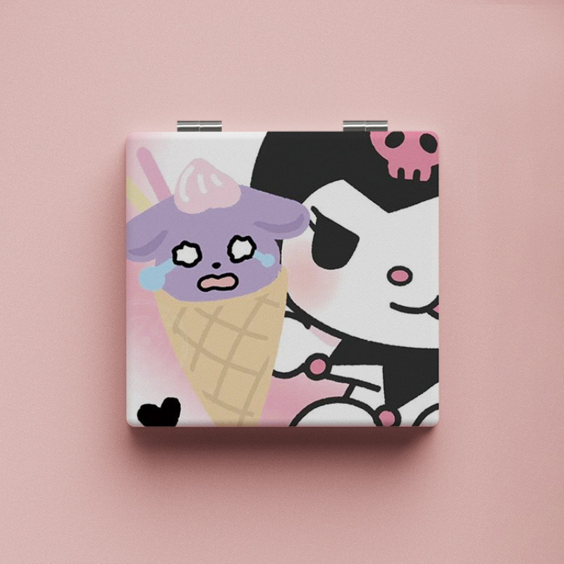 Lindo espejo pequeño Sanrio Kulomi espejo de maquillaje portátil de alto valor espejo de maquillaje portátil dormitorio de estudiantes espejo de maquillaje plegable