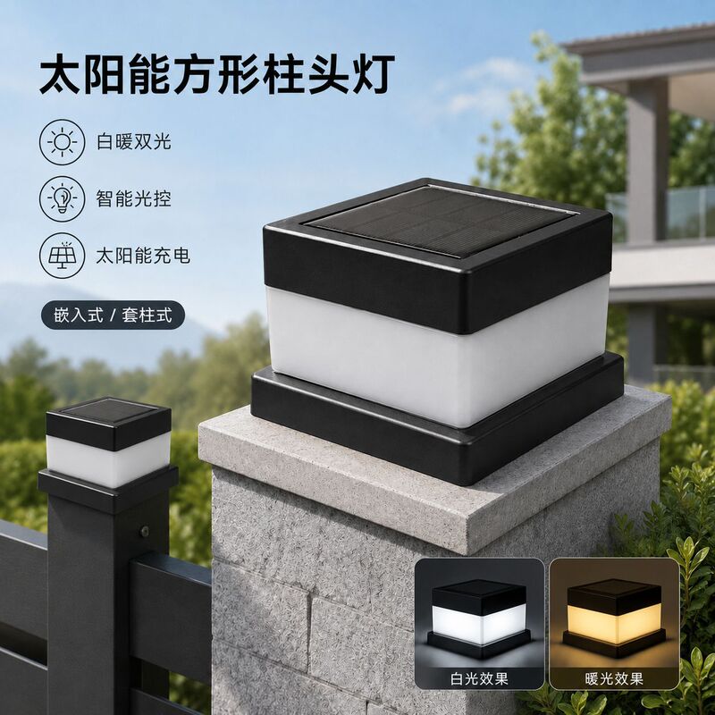 Solar outdoor courtyard lights, fence and railing lights, square pillar lights, household waterproof courtyard solar lights Solar outdoor courtyard lights, fence and railing lights, square pillar lights, household waterproof courtyard solar lights