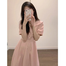 茶歇法式温柔风收腰显瘦连衣裙女夏季新款小众气质甜美减龄中长裙