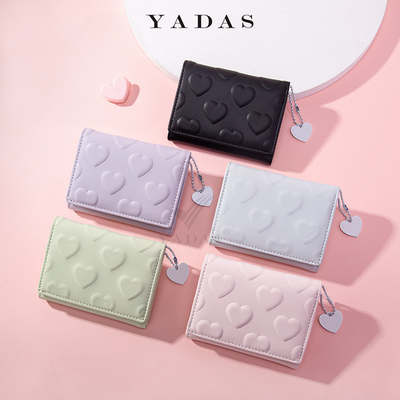 [Adornos de amor] Yadas de las mujeres pequeña cartera al por mayor amor en relieve pu corto monedero cartera