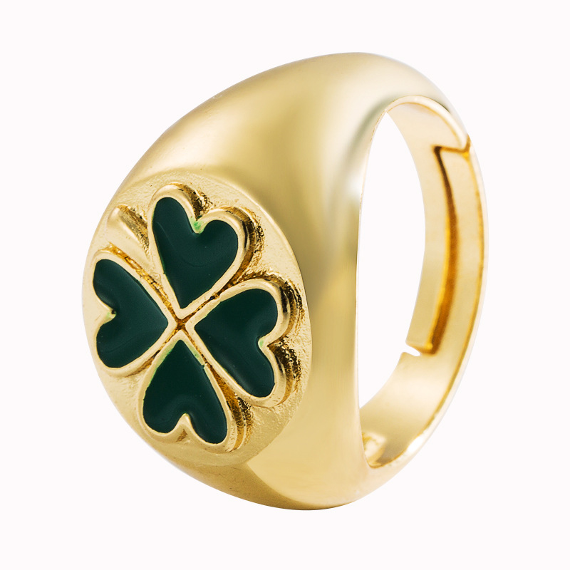 European And American Fashion Net Red Geometric Love Bear Dripping Open Ring Female Brass Gold-plated Personality Hip-hop Ring display picture 8