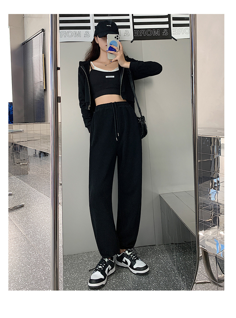American grey sportswear pants for women in autumn and winter, fleece loose straight-leg casual sweatpants, petite wide-leg pants, trendy ins pic 26