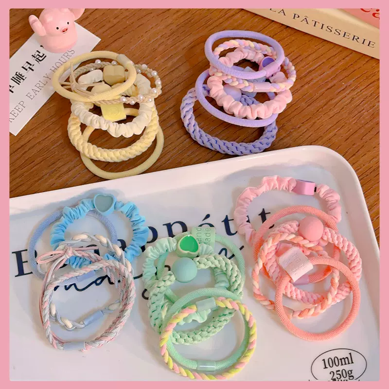 新款韩版扎头发马尾发圈头绳套装简约高弹力加粗耐用橡皮筋感发饰