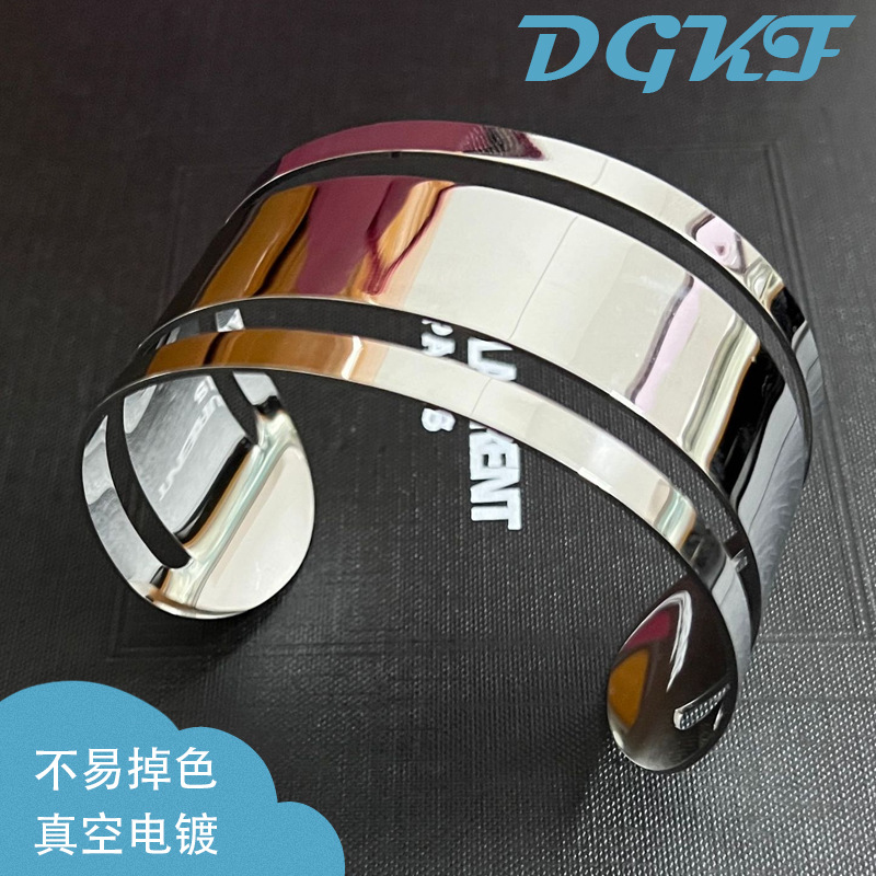 Titanium Steel Hollow Arm Ring Niche Line Gloss Stacked Wear Color-free Trendy Fashion All-match Bracelet Adjustable Couple