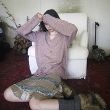 素舶 Superkid超软幼马海毛羊毛亲肤镂空花边V领抽绳针织套衫毛衣