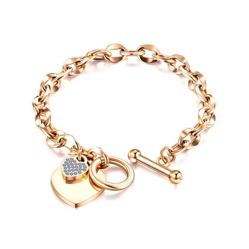 18g Weight Artificial Diamond Inlay Material Bracelets Classification 1 Piece Quantity Holiday, Daily Occasion Titanium Steel Material Heart Shape Pattern Women's Gender Asymmetrical, Inlay Design Simple Style Style Simple Style Heart Shape Titanium Steel Asymmetrical Inlay Artificial Diamond Bracelets 9