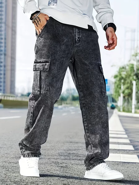 European and American Cross-Border Workwear Jeans for Men, Loose Multi-Pocket Casual Trousers, Trendy Fashion Street Style for Daily Travel