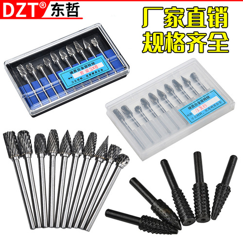 10PC carbide tungsten steel grinding head, woodworking rotary file and milling cutter, electric grinding and air grinding accessory head set