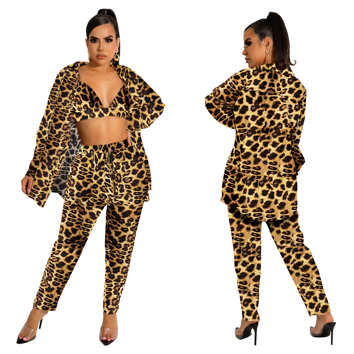 Women's Pant Set With Long Sleeved Collared Jacket And Trousers_voghion.com