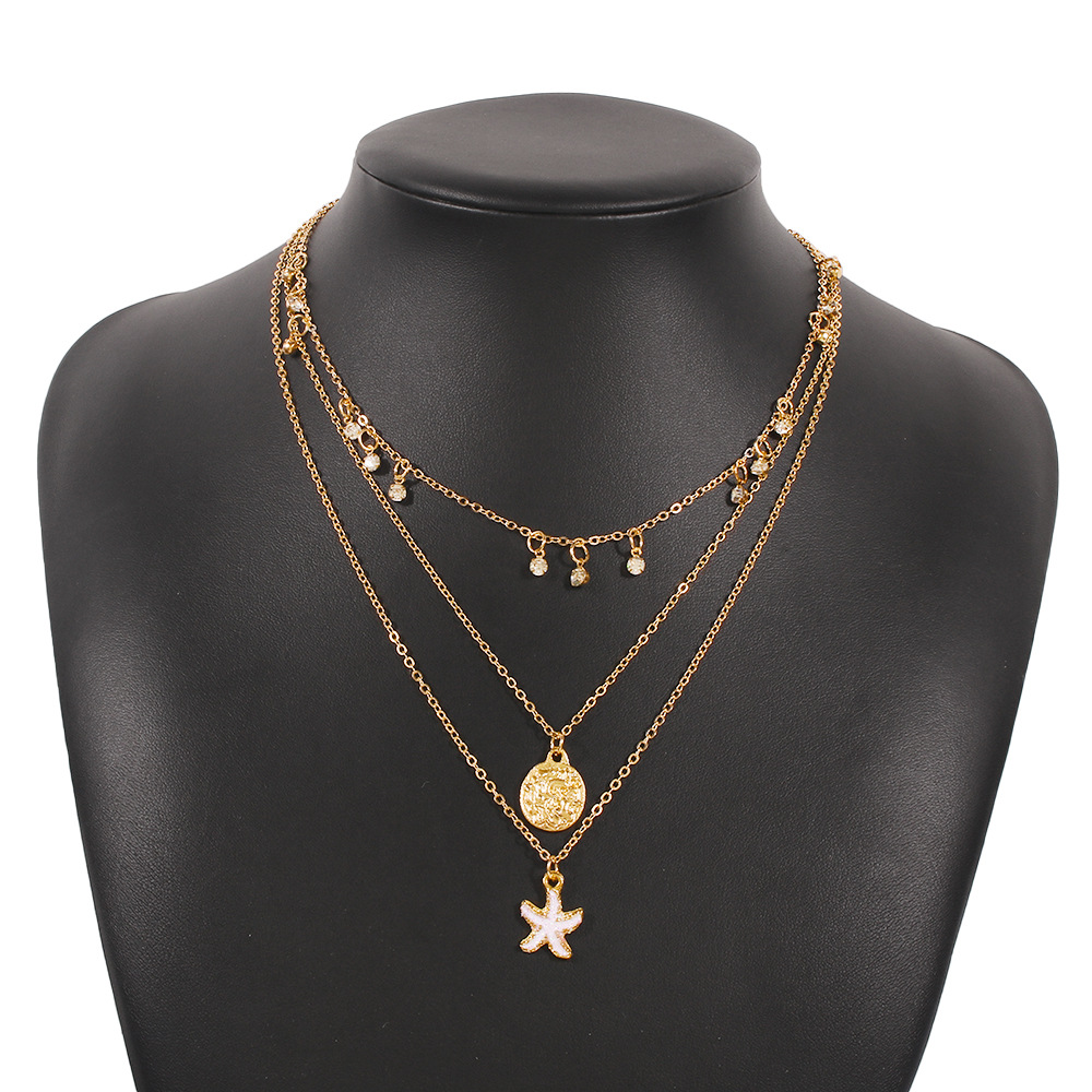 Multi-layer Necklace Micro-inlaid Starfish Disc Necklace Oil Drop Necklace display picture 3