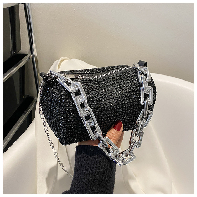 Women'S Gender Rhinestone Design Women's Pu Leather Solid Color Fashion Rhinestone Square Zipper Crossbody Bag