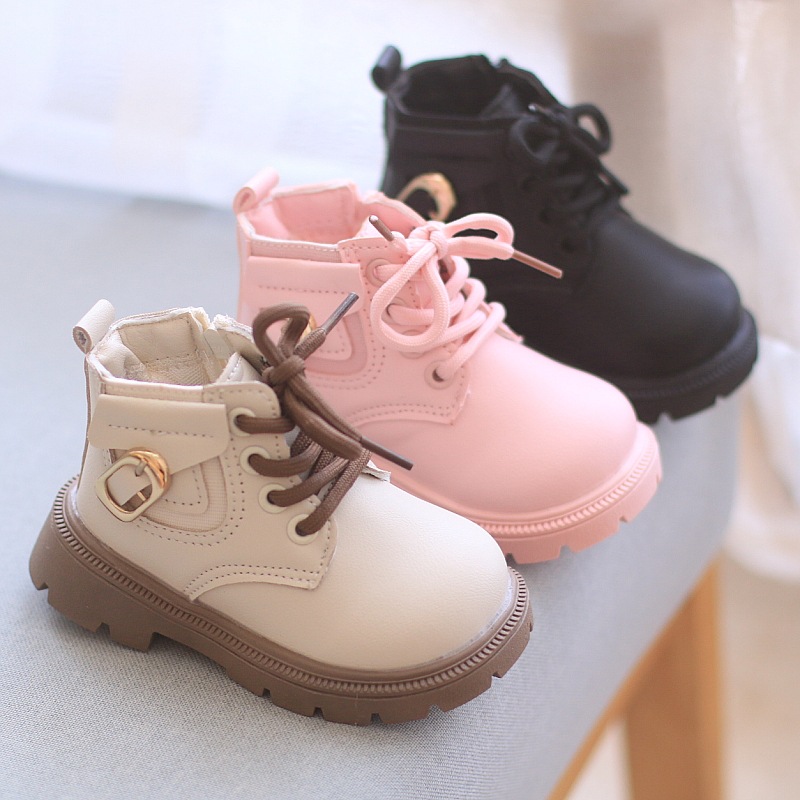 Autumn New Wear-Resistant British Style Boys' Casual Martin Boots Side Zipper Non-Slip Girls' Lightweight Leather Boots