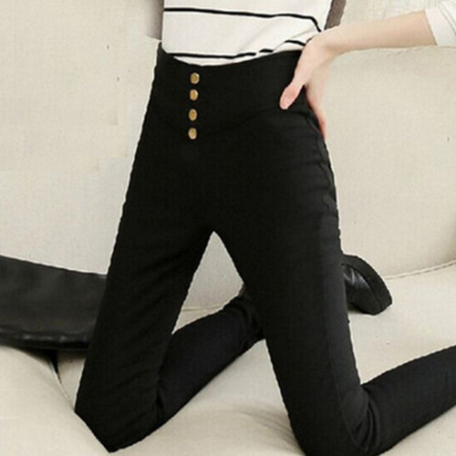 Korean style new fleece-lined leggings for outdoor wear, high-waisted skinny pencil pants with spring and autumn high elasticity, women's pants with back pockets