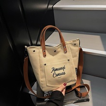 冬季复古休闲小包包2025新款字母印花百搭质感帆布包时尚斜挎包潮