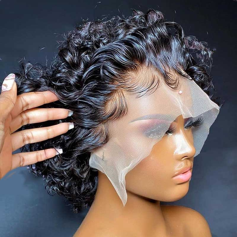 Pixie Cut short curl wig Transparent Lace wig