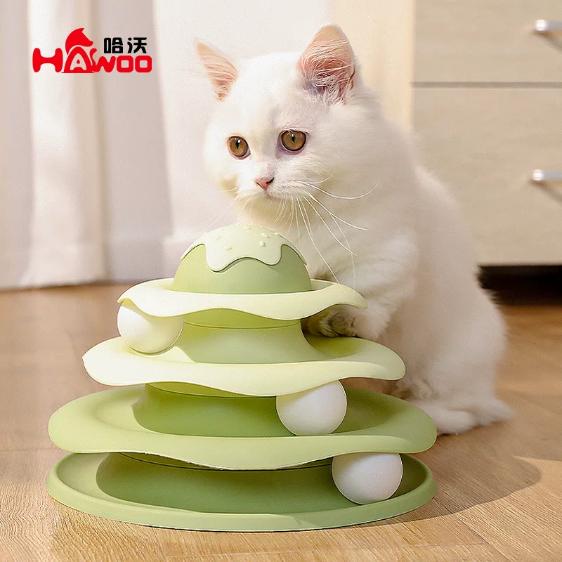 Interactive Cat Toy — Ice‑Cream Stack Plastic Play Tower, Pet Entertainment, multi-size 20–24 cm