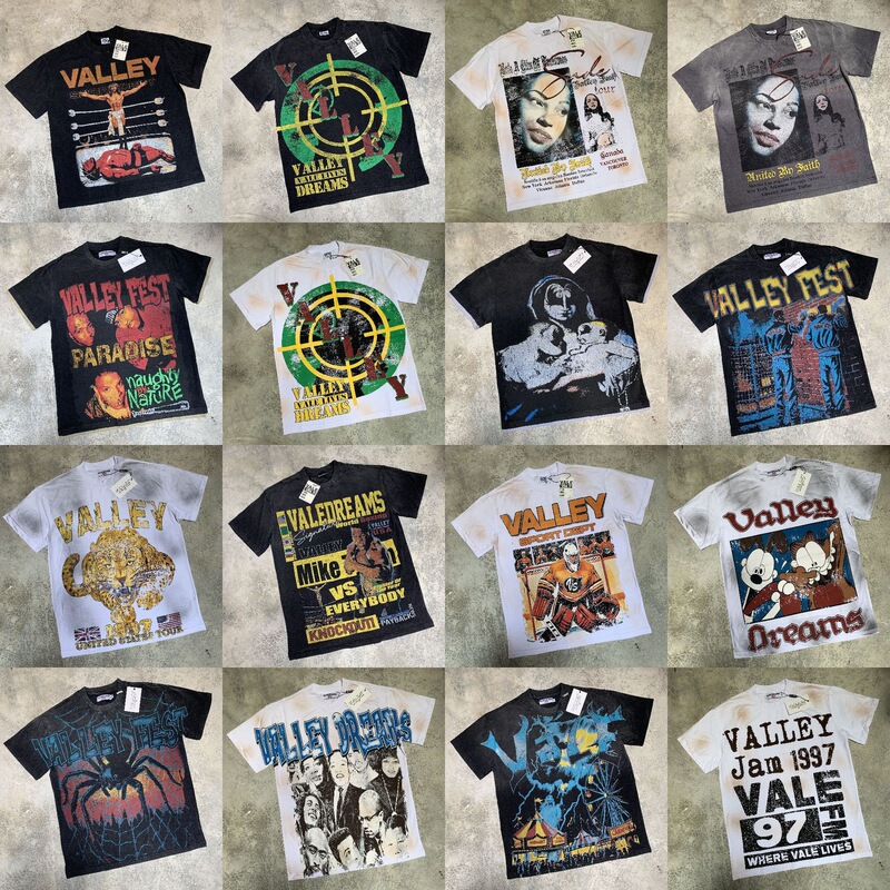 Vale Trendy New Retro Character Print Summer High Street Unisex Loose Casual Washed Vintage Short-Sleeve T-Shirt Vale Trendy New Retro Character Print Summer High Street Unisex Loose Casual Washed Vintage Short-Sleeve T-Shirt