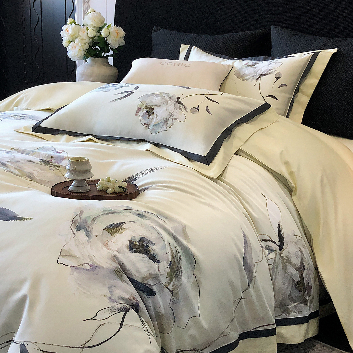 Ink Oil Painting Style High-End Xinjiang Long-Staple Cotton Four-Piece Set New Chinoiserie Cotton Digital Printing Master Bedroom Bedding Quilt
