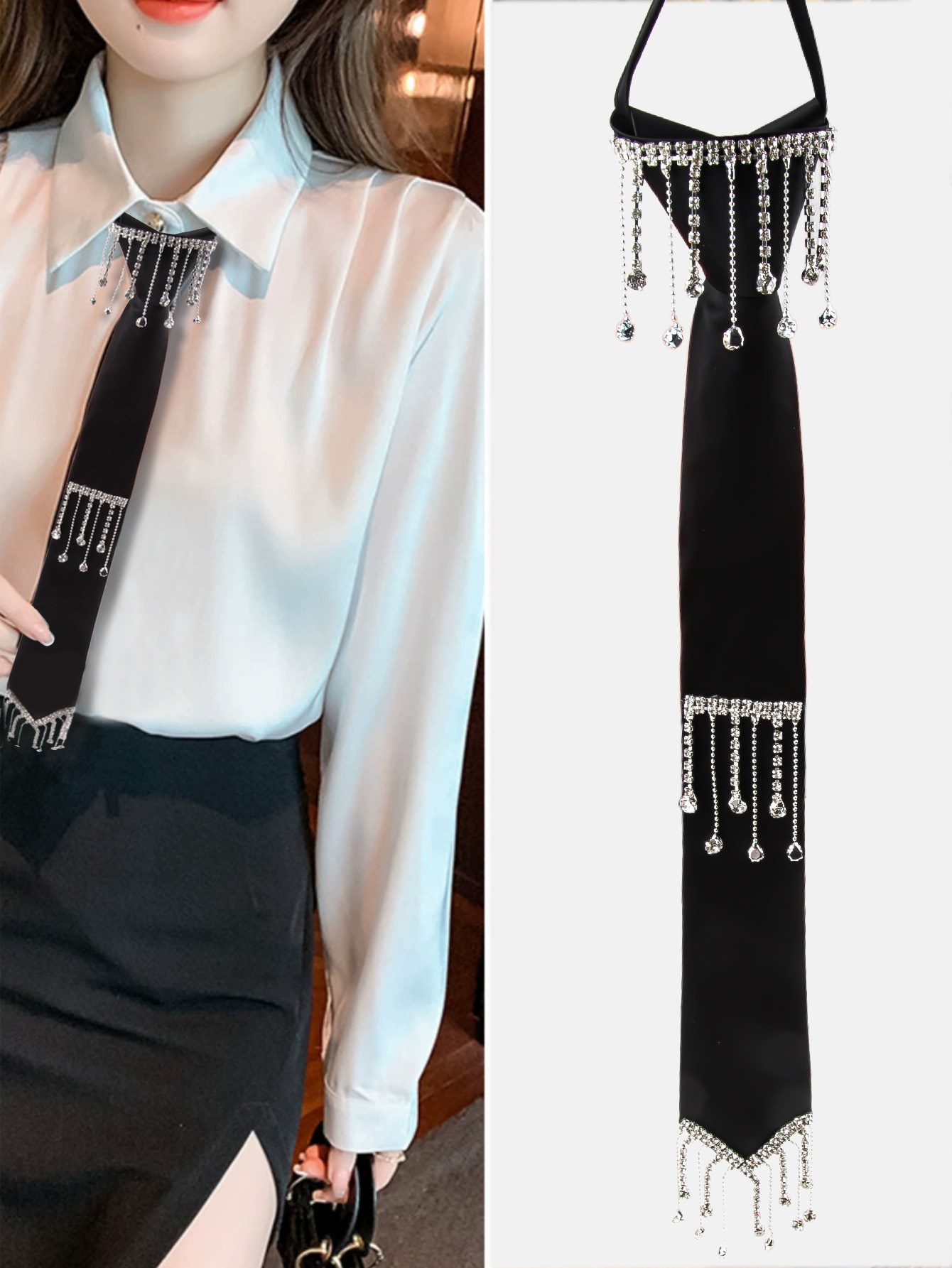 クロスボーダーの軽い豪華な黒いドリルのネクタイは怠け者のネクタイを調節できます。